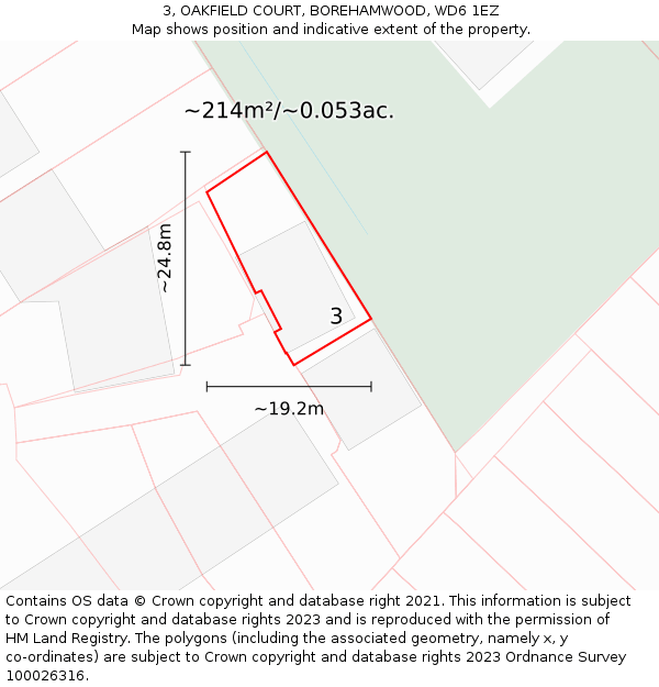 3, OAKFIELD COURT, BOREHAMWOOD, WD6 1EZ: Plot and title map