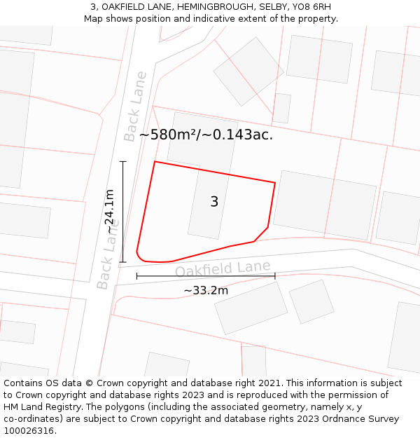 3, OAKFIELD LANE, HEMINGBROUGH, SELBY, YO8 6RH: Plot and title map