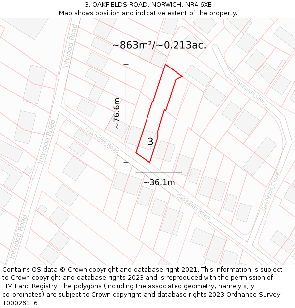 3, OAKFIELDS ROAD, NORWICH, NR4 6XE: Plot and title map