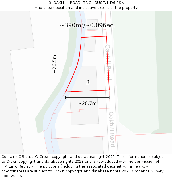 3, OAKHILL ROAD, BRIGHOUSE, HD6 1SN: Plot and title map