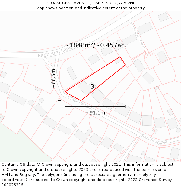 3, OAKHURST AVENUE, HARPENDEN, AL5 2NB: Plot and title map