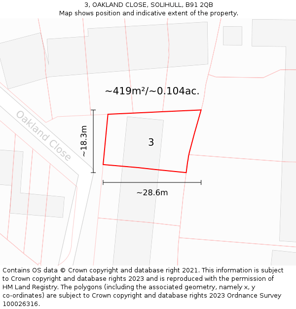 3, OAKLAND CLOSE, SOLIHULL, B91 2QB: Plot and title map