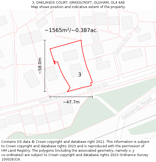 3, OAKLANDS COURT, GRASSCROFT, OLDHAM, OL4 4AE: Plot and title map