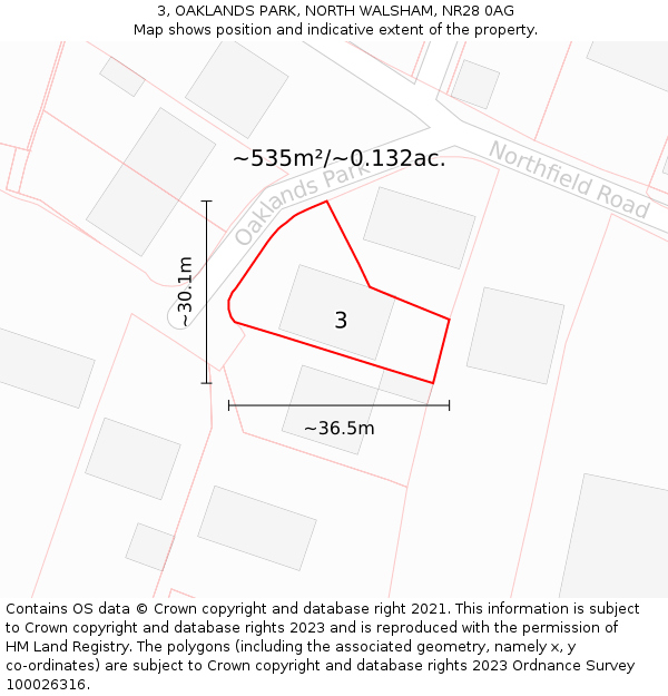 3, OAKLANDS PARK, NORTH WALSHAM, NR28 0AG: Plot and title map