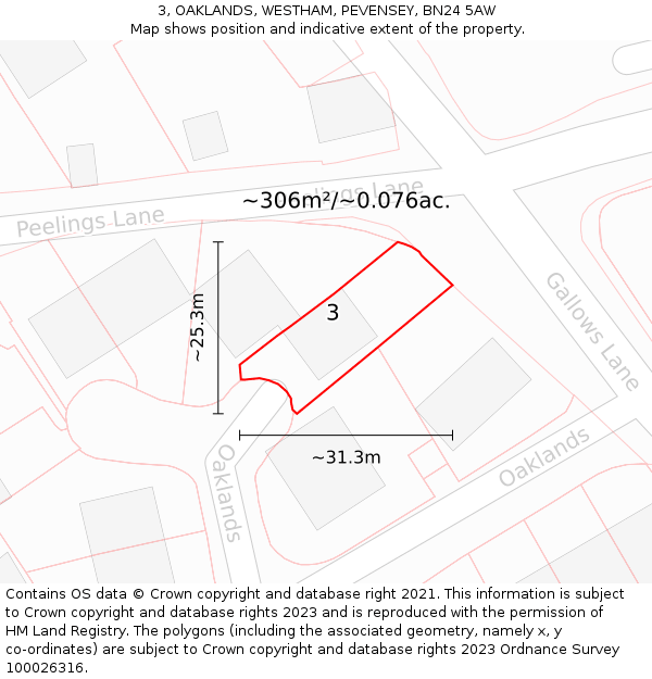 3, OAKLANDS, WESTHAM, PEVENSEY, BN24 5AW: Plot and title map