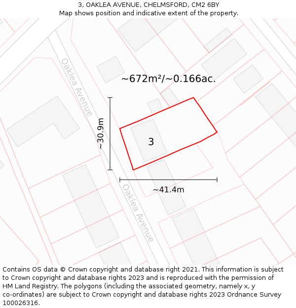 3, OAKLEA AVENUE, CHELMSFORD, CM2 6BY: Plot and title map