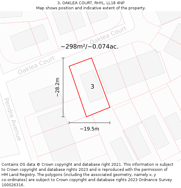 3, OAKLEA COURT, RHYL, LL18 4NP: Plot and title map