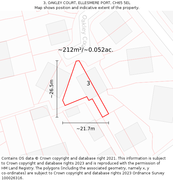 3, OAKLEY COURT, ELLESMERE PORT, CH65 5EL: Plot and title map