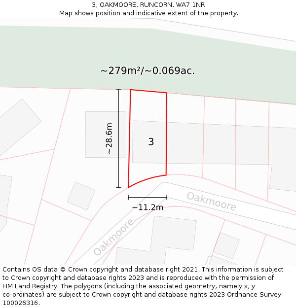 3, OAKMOORE, RUNCORN, WA7 1NR: Plot and title map