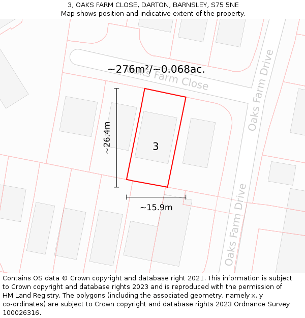 3, OAKS FARM CLOSE, DARTON, BARNSLEY, S75 5NE: Plot and title map