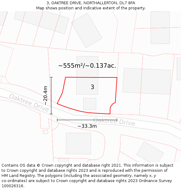 3, OAKTREE DRIVE, NORTHALLERTON, DL7 8FA: Plot and title map