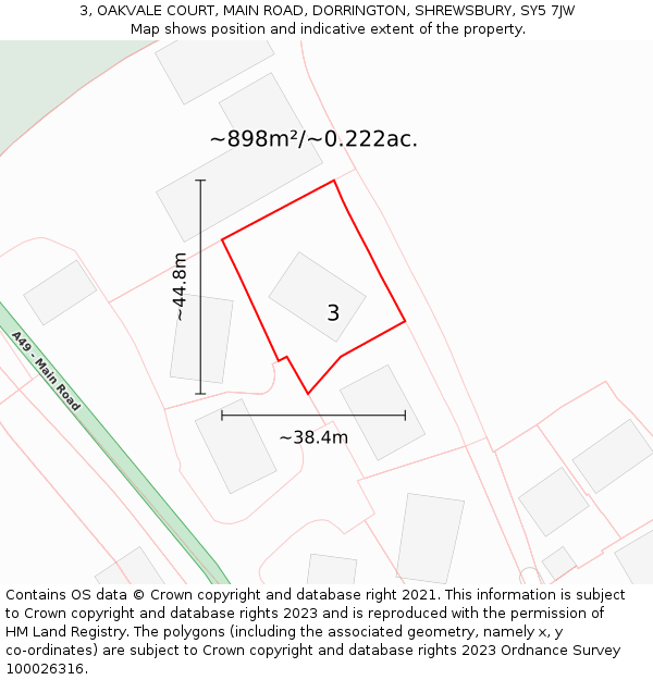 3, OAKVALE COURT, MAIN ROAD, DORRINGTON, SHREWSBURY, SY5 7JW: Plot and title map