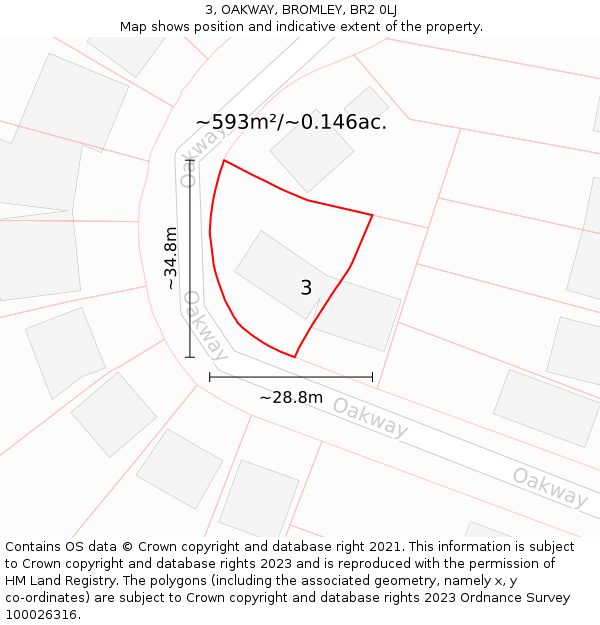 3, OAKWAY, BROMLEY, BR2 0LJ: Plot and title map