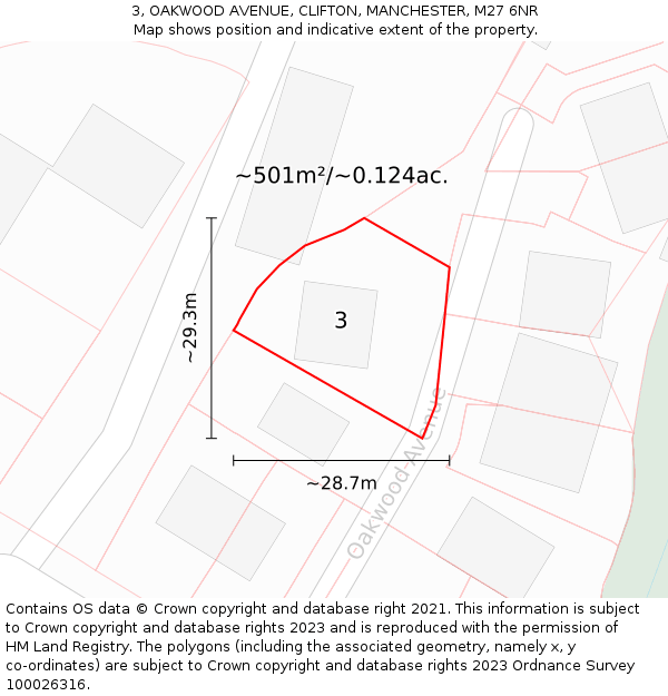 3, OAKWOOD AVENUE, CLIFTON, MANCHESTER, M27 6NR: Plot and title map