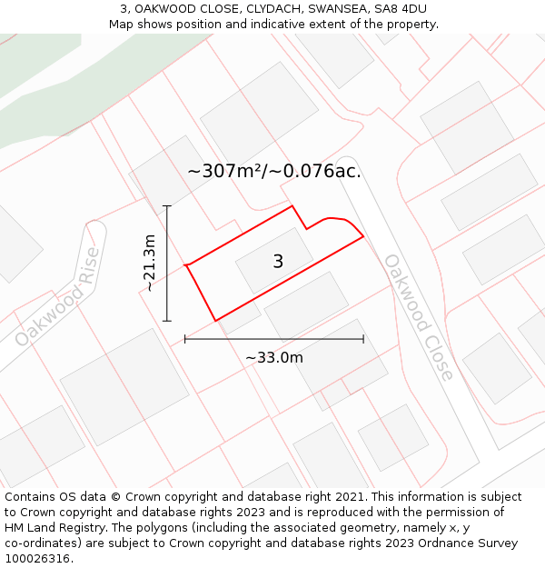 3, OAKWOOD CLOSE, CLYDACH, SWANSEA, SA8 4DU: Plot and title map