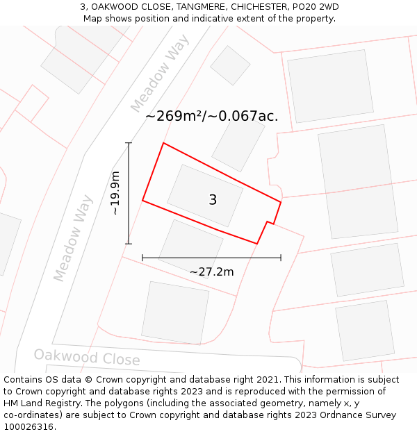 3, OAKWOOD CLOSE, TANGMERE, CHICHESTER, PO20 2WD: Plot and title map