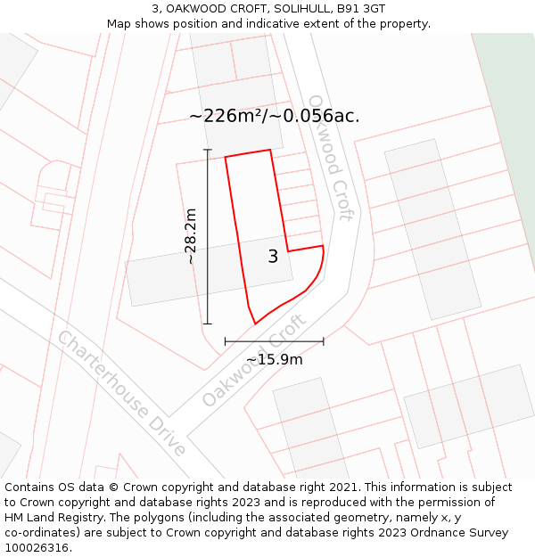 3, OAKWOOD CROFT, SOLIHULL, B91 3GT: Plot and title map