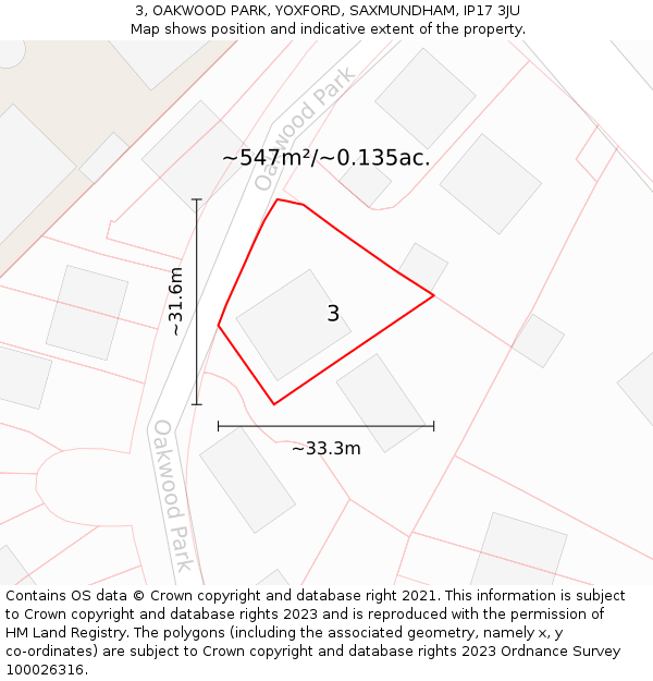 3, OAKWOOD PARK, YOXFORD, SAXMUNDHAM, IP17 3JU: Plot and title map