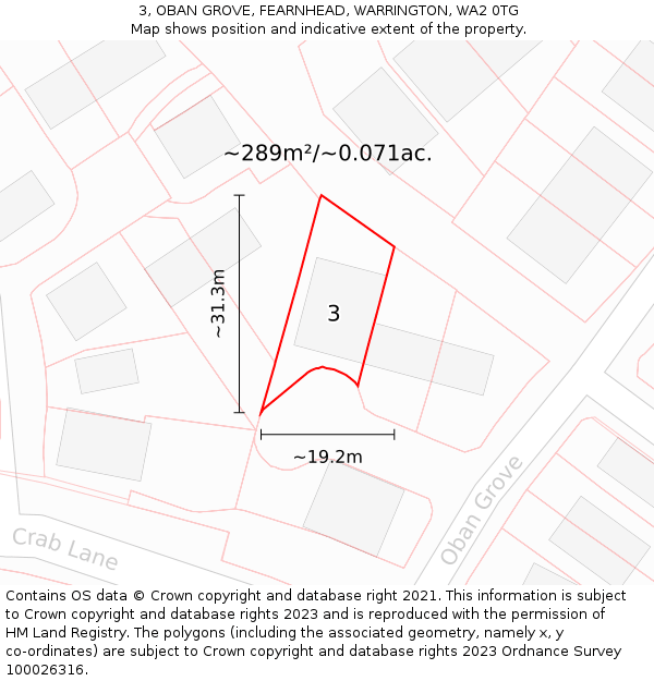 3, OBAN GROVE, FEARNHEAD, WARRINGTON, WA2 0TG: Plot and title map