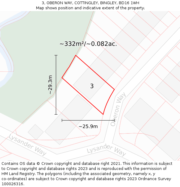 3, OBERON WAY, COTTINGLEY, BINGLEY, BD16 1WH: Plot and title map