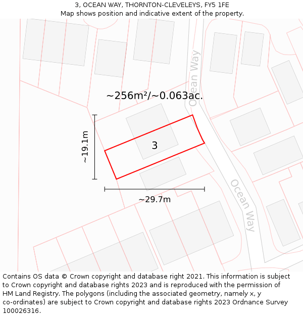 3, OCEAN WAY, THORNTON-CLEVELEYS, FY5 1FE: Plot and title map