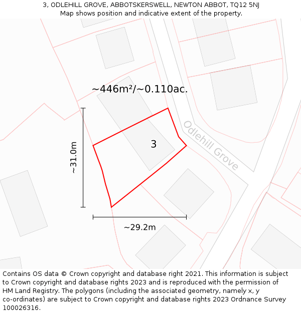 3, ODLEHILL GROVE, ABBOTSKERSWELL, NEWTON ABBOT, TQ12 5NJ: Plot and title map