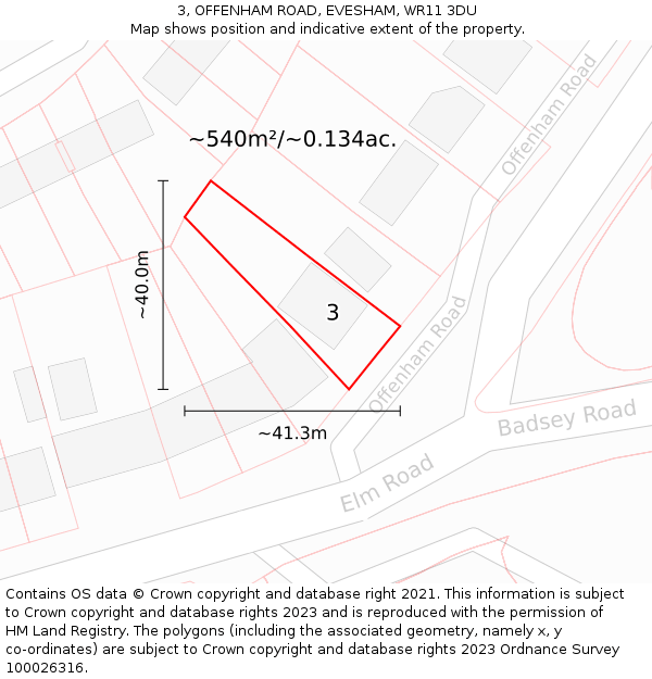 3, OFFENHAM ROAD, EVESHAM, WR11 3DU: Plot and title map