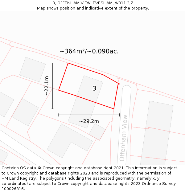 3, OFFENHAM VIEW, EVESHAM, WR11 3JZ: Plot and title map