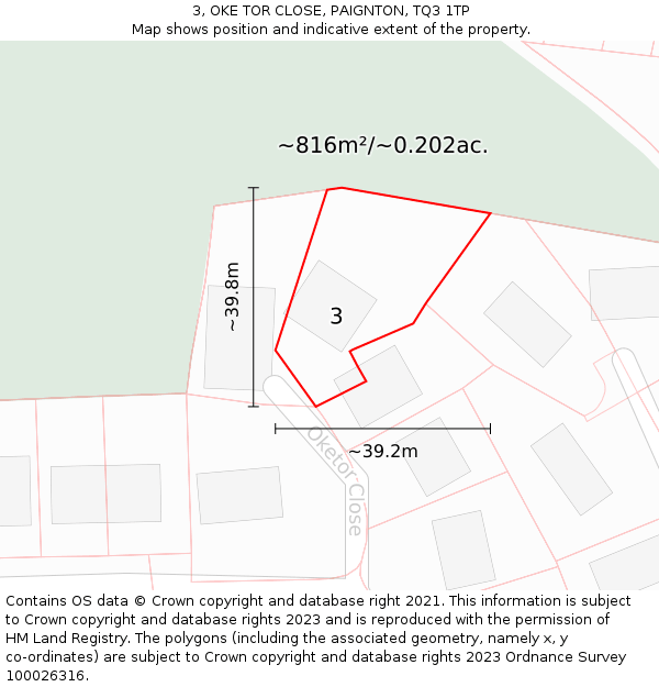 3, OKE TOR CLOSE, PAIGNTON, TQ3 1TP: Plot and title map