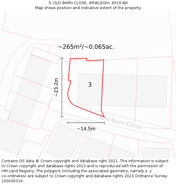 3, OLD BARN CLOSE, WINKLEIGH, EX19 8JX: Plot and title map