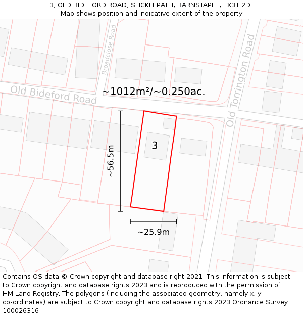 3, OLD BIDEFORD ROAD, STICKLEPATH, BARNSTAPLE, EX31 2DE: Plot and title map