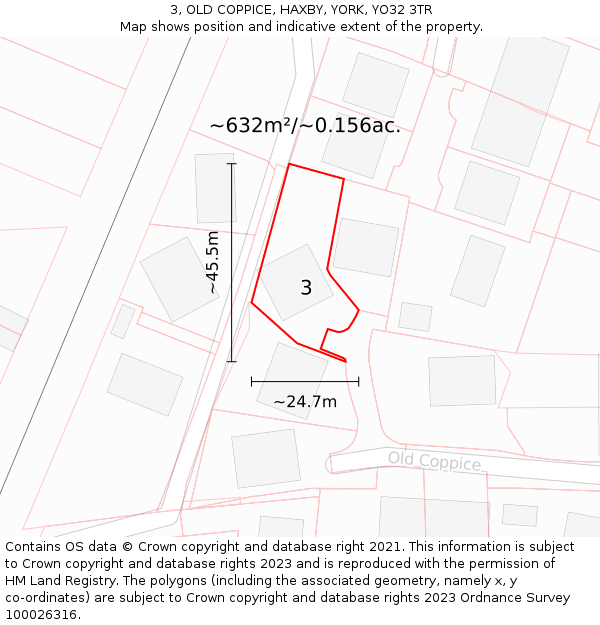 3, OLD COPPICE, HAXBY, YORK, YO32 3TR: Plot and title map