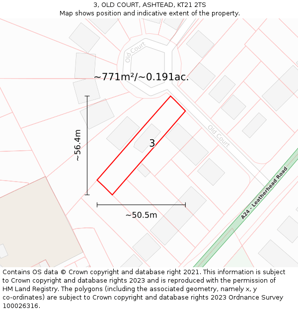 3, OLD COURT, ASHTEAD, KT21 2TS: Plot and title map