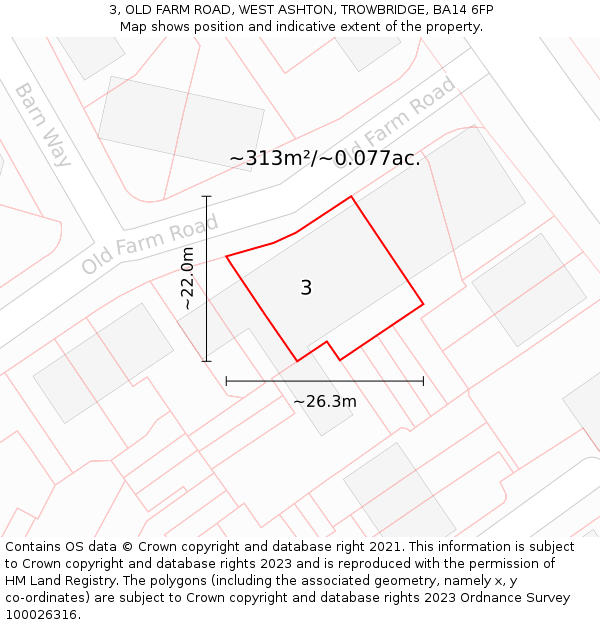 3, OLD FARM ROAD, WEST ASHTON, TROWBRIDGE, BA14 6FP: Plot and title map