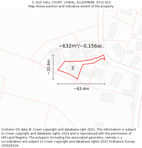 3, OLD HALL COURT, LYNEAL, ELLESMERE, SY12 0LG: Plot and title map