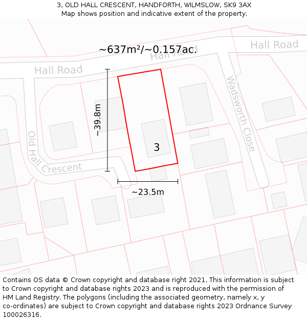 3, OLD HALL CRESCENT, HANDFORTH, WILMSLOW, SK9 3AX: Plot and title map