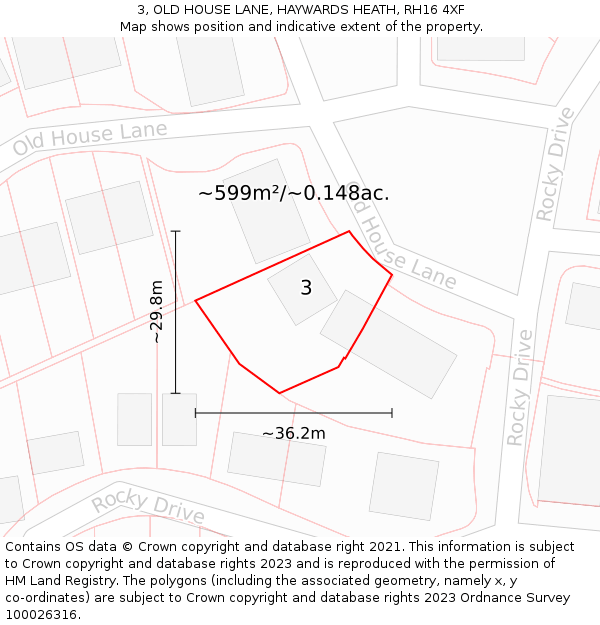 3, OLD HOUSE LANE, HAYWARDS HEATH, RH16 4XF: Plot and title map