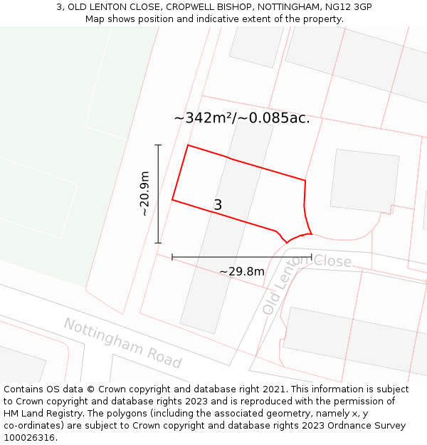 3, OLD LENTON CLOSE, CROPWELL BISHOP, NOTTINGHAM, NG12 3GP: Plot and title map