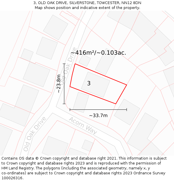 3, OLD OAK DRIVE, SILVERSTONE, TOWCESTER, NN12 8DN: Plot and title map