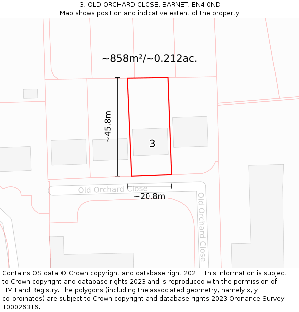 3, OLD ORCHARD CLOSE, BARNET, EN4 0ND: Plot and title map