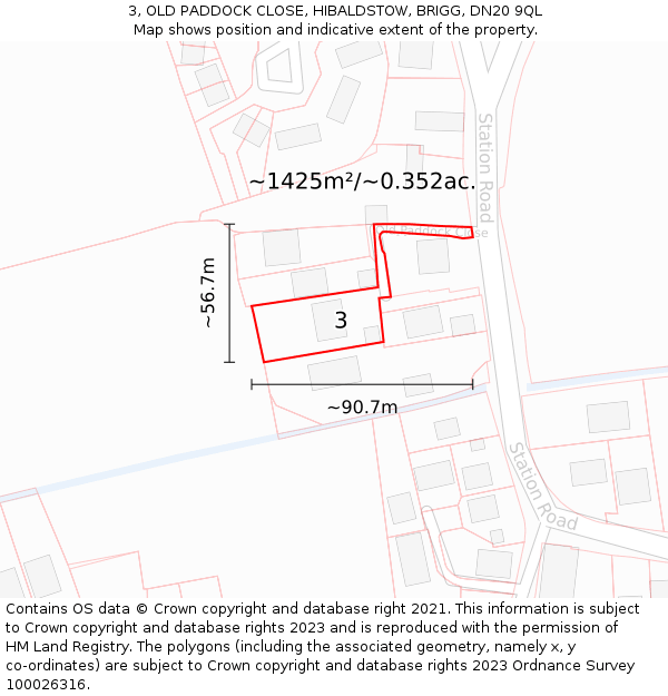 3, OLD PADDOCK CLOSE, HIBALDSTOW, BRIGG, DN20 9QL: Plot and title map