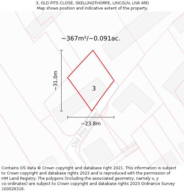 3, OLD PITS CLOSE, SKELLINGTHORPE, LINCOLN, LN6 4RD: Plot and title map