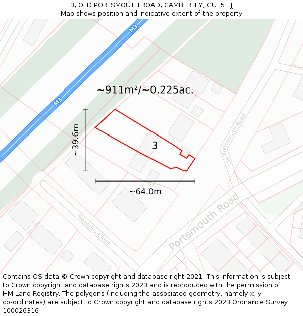 3, OLD PORTSMOUTH ROAD, CAMBERLEY, GU15 1JJ: Plot and title map