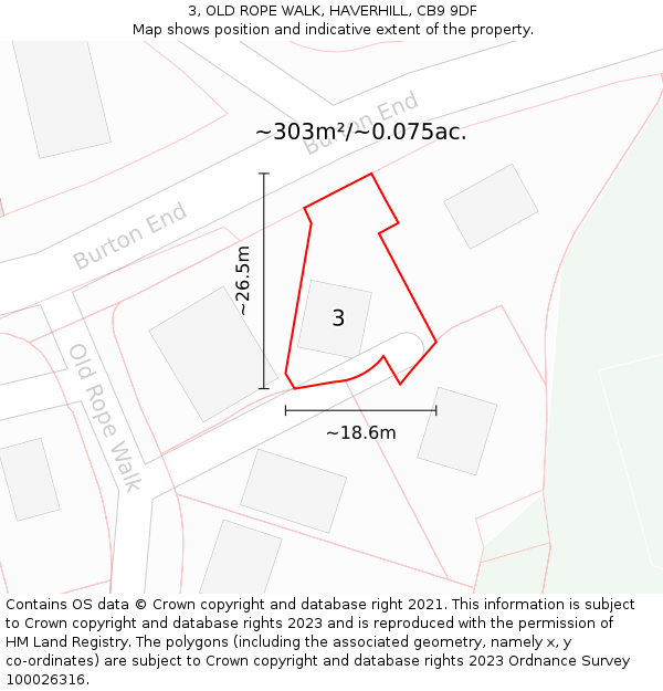 3, OLD ROPE WALK, HAVERHILL, CB9 9DF: Plot and title map