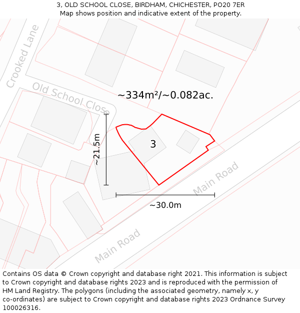 3, OLD SCHOOL CLOSE, BIRDHAM, CHICHESTER, PO20 7ER: Plot and title map