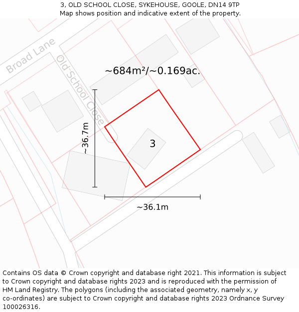 3, OLD SCHOOL CLOSE, SYKEHOUSE, GOOLE, DN14 9TP: Plot and title map