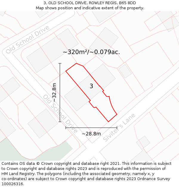 3, OLD SCHOOL DRIVE, ROWLEY REGIS, B65 8DD: Plot and title map