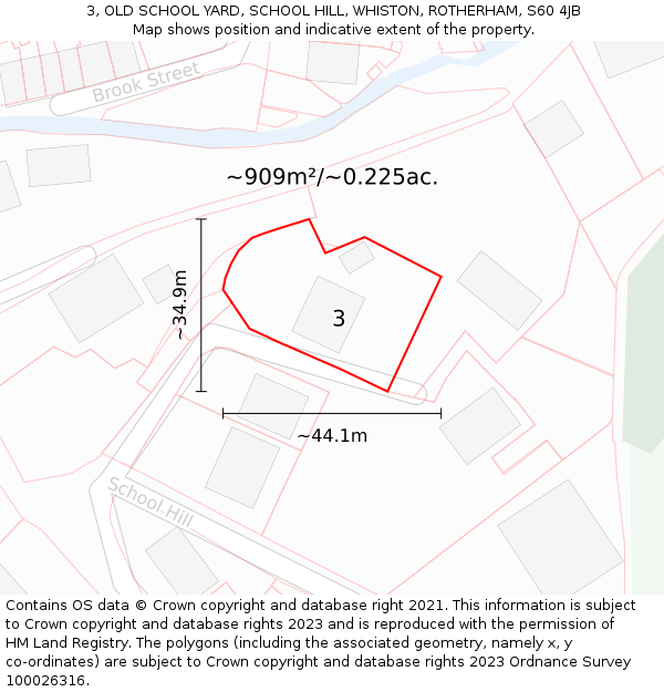 3, OLD SCHOOL YARD, SCHOOL HILL, WHISTON, ROTHERHAM, S60 4JB: Plot and title map
