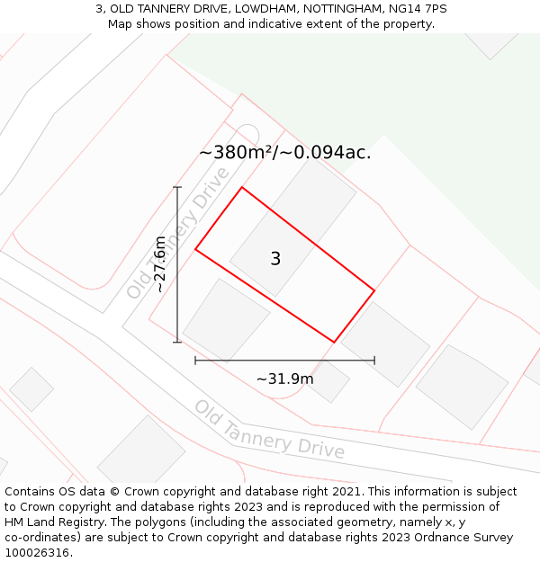 3, OLD TANNERY DRIVE, LOWDHAM, NOTTINGHAM, NG14 7PS: Plot and title map