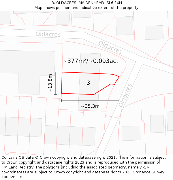 3, OLDACRES, MAIDENHEAD, SL6 1XH: Plot and title map